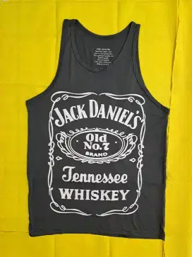 Kaos oblong tanpa lengan pria remaja abu abu tulisan Jack Daniels.