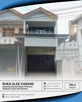 Dijual Ruko/Toko Cantik dan Terawat di Ulee Kareng Kota Banda Aceh