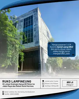 Dijual Ruko/Toko di Lampineung Dekat Hotel Hermes dan Simpang BPKP