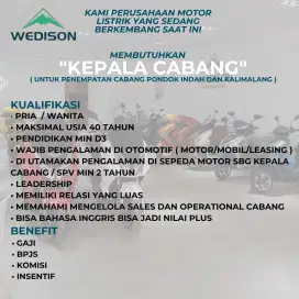 Dibutuhkan branch koordinator / kepala cabang sepeda motor listrik