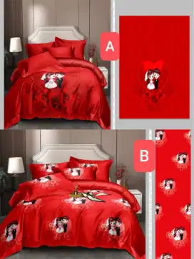 Sprei wedding merah couple lucu katun korea