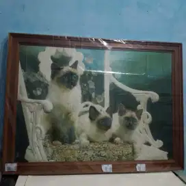 Seni Relief 3D Kucing Siam Berbingkai NOVA RICO Vintage Tahun 1977