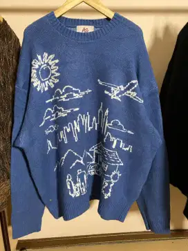 CRAYON SKETCH KNIT SWEATER BLUE