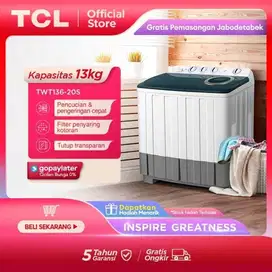 TCL MESIN CUCI 13KG TWIN TUB - TWT136-20S 13 KG 2 DUA TABUNG