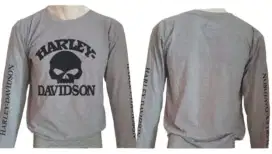 Kaos lengan panjang harley davidson abu abu skull dan putih