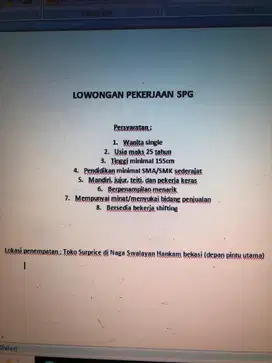 LOWONGAN PEKERJAAN SPG (NAGA SWALAYAN HANKAM)