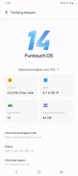 Vivo y22 ram 4+4 64 gb