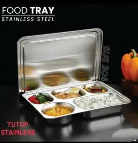 Food Tray Nampan Tempat Makan 5 Sekat Stainless SS304 Foodgrade +Tutup