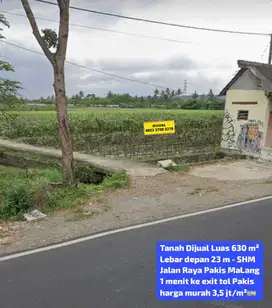TANAH DIJUAL MURAH DEKAT EXIT TOL PAKIS COCOK UNTUK GUDANG