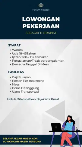 Dibutuhkan therapist untuk ditempatkan di Jakarta
