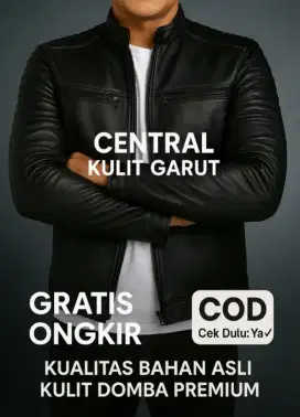 JAKET KULIT ASLI Pria Keren Garis Garis 100% Bahan Asli Kulit Domba