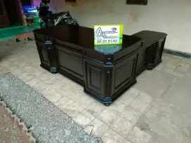 Meja kantor direktur sudut full kayu jati