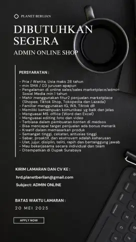 Admin Online Shop - Surabaya