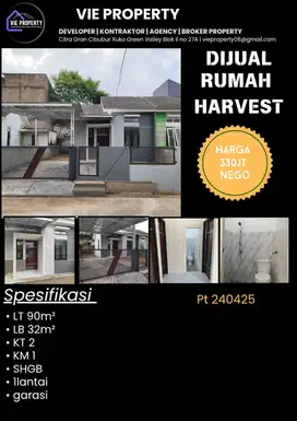 Jual Cepat Rumah Siap Huni Cluster Favorite Harvest City Cibubur.