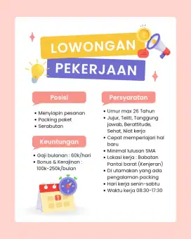 Lowongan Pekerjaan Packer cewek olshop packing paket serabutan wanita