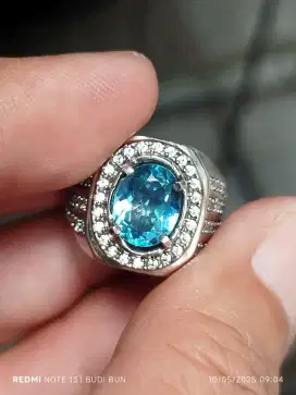 Batu blue topaz London 3.75 carat ring perak memo MRI top kristal HQ