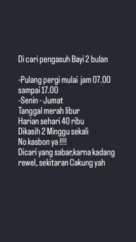 Di cari pengasuh bayi