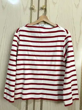 COS Striped Boat-Neck Top Baju Sweatshirt