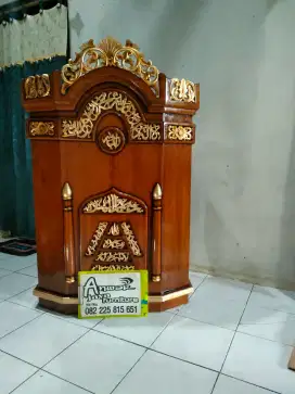 Mimbar masjid podium full kayu jati