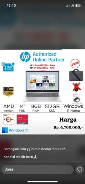 laptop hp 14 em0222au