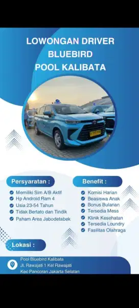 Lowongan kerja Driver Taksi Bluebird Berbasis Online