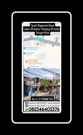Tanah Rappocini Raya Lebar 35 meter  Panjang 15 meter  Tengah Kota