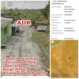 Dijual Tanah Zona Kuning Wonolapan Gondangrejo