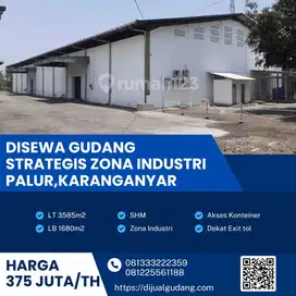 Disewakan Gudang Zona Industri Luas 3585m2 Lokasi Palur