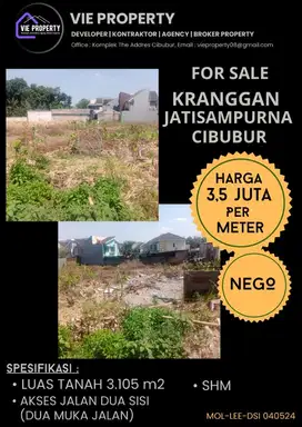DIJUAL TANAH MURAH 3,5jt per meter di Kranggan Bekasi