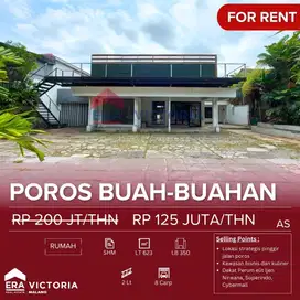 Disewakan Rumah Pinggir Jalan Raya Buah-Buahan Klojen. Lokasi strategi