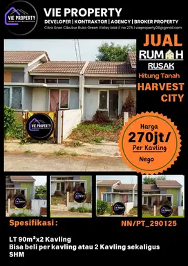 JUAL RUMAH HITUNG TANAH HARVEST 275JT NEGO