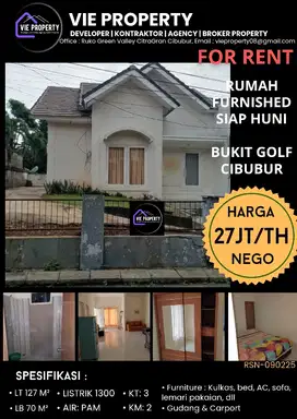 MURAH, DISEWAKAN FURNISHED SIAP HUNI DI BUKIT GOLF CIBUBUR