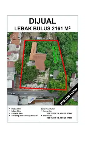 Tanah Lahan Strategis Luas 2161 Pinggir Jalan di LEBAK BULUS
