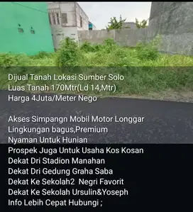 Dijual tanah di sumber solo Banjarsari