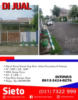 Dijual Murah Rumah Siap Huni  dalam Perumahan di Sidoarjo