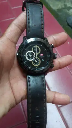 Mahar jam original swiis army type sa2003m tali kulit crono aktif