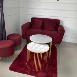 1 Sofa 2 Seater = Suede Maroon & Black