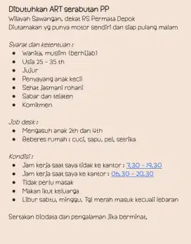 Dibutuhkan ART serabutan PP