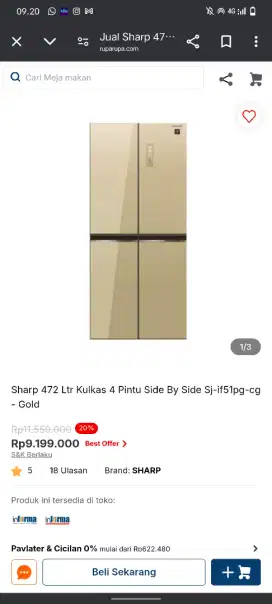 SHARP REFRIGERATOR SBS 472L 0 BUNGA BEBAS 1-2 KALI CICILAN