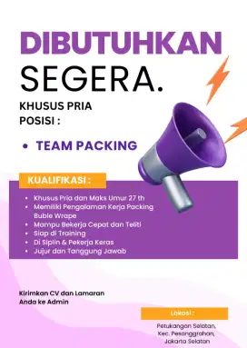Di Butuhkan Team Packing Olshop