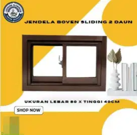 Jendela Boven Sliding 2 Daun Uk L80xT40cm - Putih, Polos.