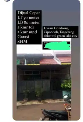 Rumah murah dijual cepat dekat Green Lake City