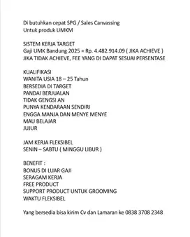 Di butuhkan cepat sales canvassing