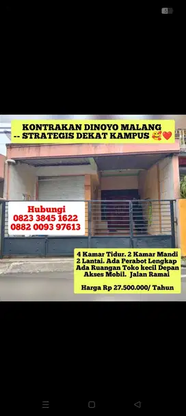 KONTRAKAN 4 KAMAR DINOYO MALANG
