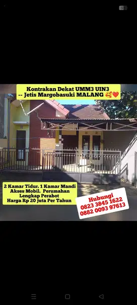 Kontrakan 2 kamar lengkap perabot dekat UMM