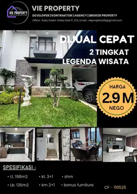 Jual Rumah Cantik Siap Huni Bonus Furnish. Legenda Wisata Cibubur.