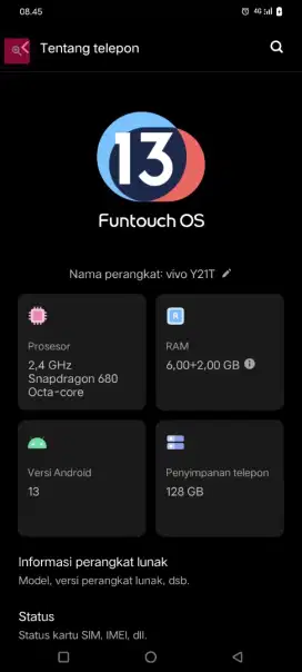 vivo Y21T 8/128 no minus mantap