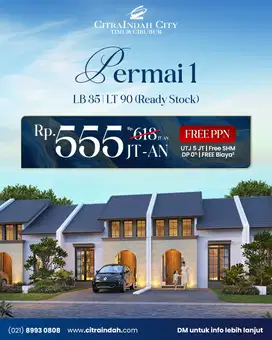 [rumah baru]Permai 1, LB/LT 35/90 Citra Indah City Cileungsi Jonggol