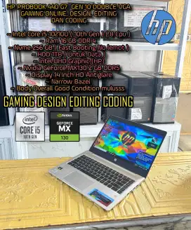 LAPTOP HP PROBOOK i5 GEN 10 Dual VGA LAPTOP GAMING DESIGN EDITING CODI