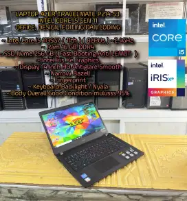 LAPTOP INTEL CORE i5 GEN 11 ACER TRAVELMATE SUPER MULUS